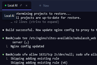 NebulaSSH web-based SSH terminal running a shell session inside a browser